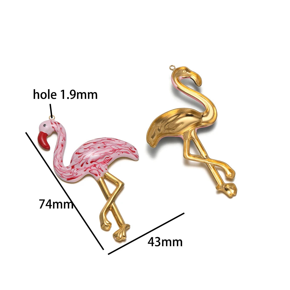 New Style Bird Pendant Stainless Steel 18k Gold Plated Oil Drop Flamingo Charm Pendant for Jewelry Necklace Making