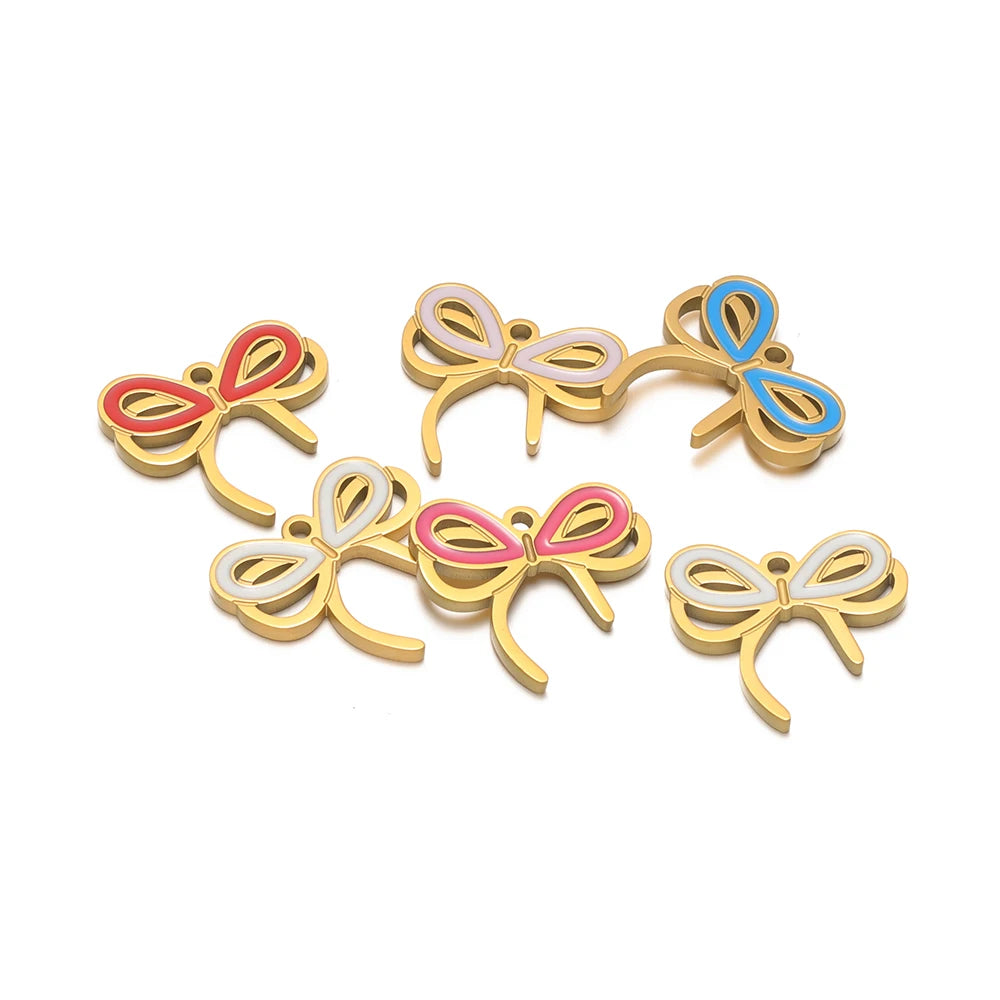 High Quality 18k Gold Plated Stainless Steel Enamel Bowknot Charm Pendant for DIY Necklace Jewelry Making Supplies Accessories