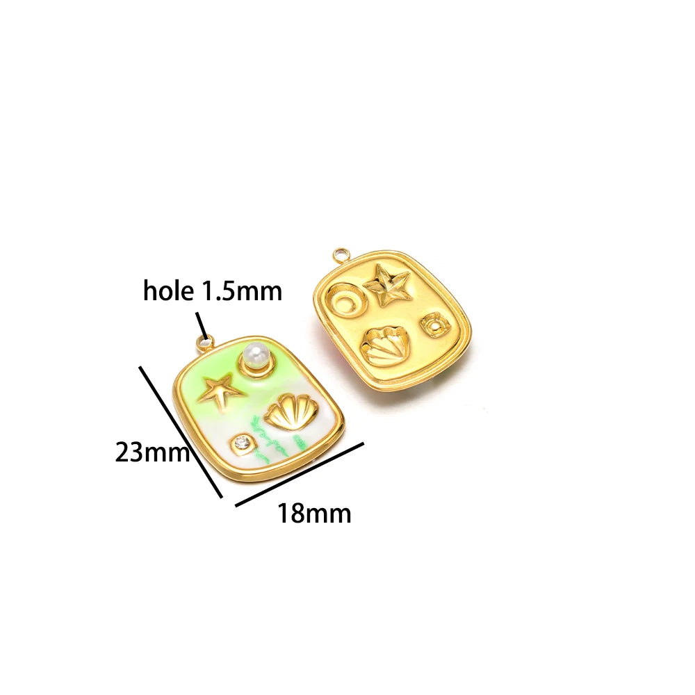 Stainless Steel 18k Gold Plated Enamel Heart Starfish butterfly Shell Zircon Charm Pendant for Jewelry Necklace Making