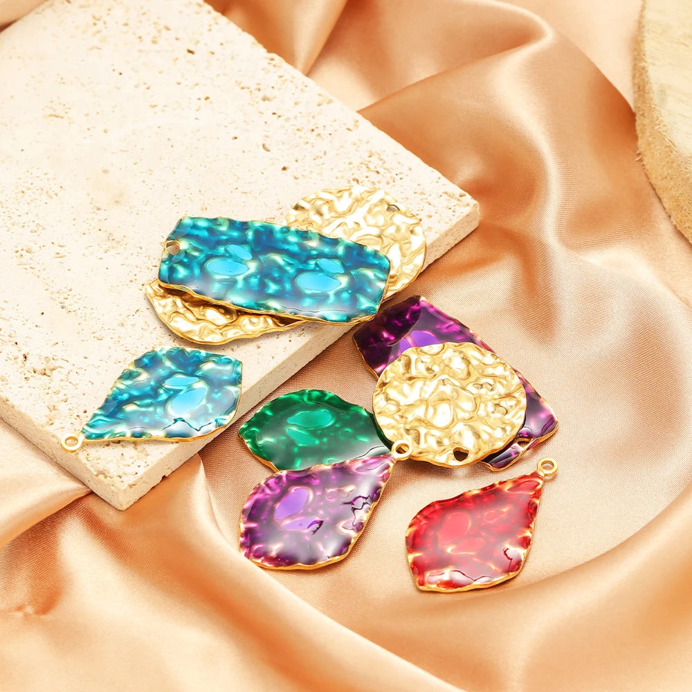 Fashion Simple Geometric 18k Gold Plated Stainless Steel Enamel Round square Oval Charm Pendant for DIY Necklace Jewelry Making
