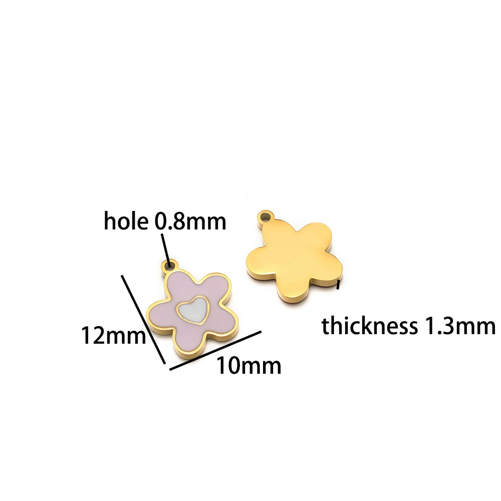 TIK TOK Hotsale 18k Gold Plated Stainless Steel Enamel Flower Fish Bowknot Heart Dragonfly Charm Pendant for DIY Jewelry Making