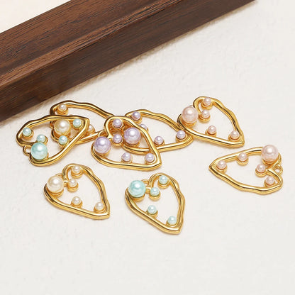 Vintage Simple Pendant 18k Gold Plated Stainless Steel Hollow Heart-Shape Pearl Charm Pendant for DIY Necklace Jewelry Making