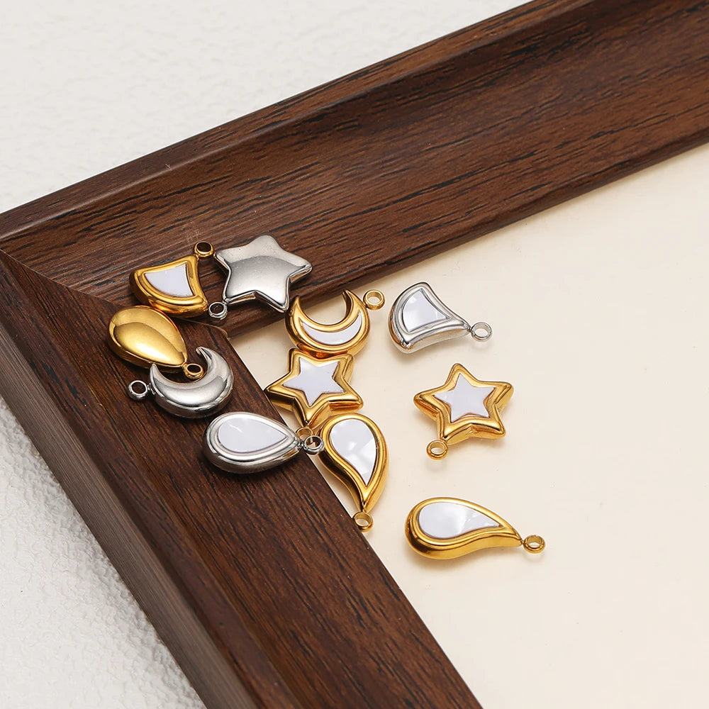 Fashion 18k Gold Plated Stainless Steel Enamel Star Moon Sector Water Drop Charm Pendant for DIY Necklace Jewelry Making