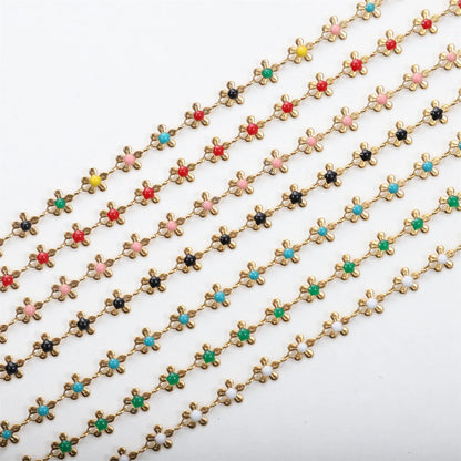 A1918 Colorful Unique Enamel Stainless Steel Chain Flower Rosary Chain for Necklace Bracelet Bulk Chain Diy Findings