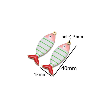 Fashion 18k Gold Plated Stainless Steel Enamel Striated Fish Charm Pendant for DIY Necklace Jewelry Making Accessories