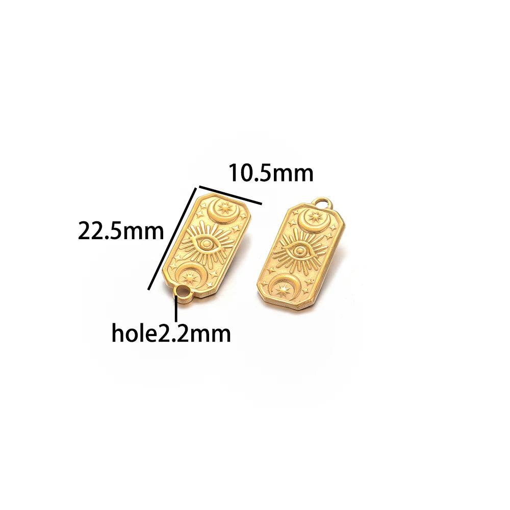 Vintage Fashion Stainless Steel Gold Plated Moon Hand Round Cross Sun  Eye Charm Pendant for Jewelry Necklace Earring Making