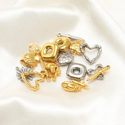 DIY Pendant 18k Gold Plated Stainless Steel Heart Sunflower Turtle Shrimp Fish Charm Pendant for DIY Necklace Jewelry Making