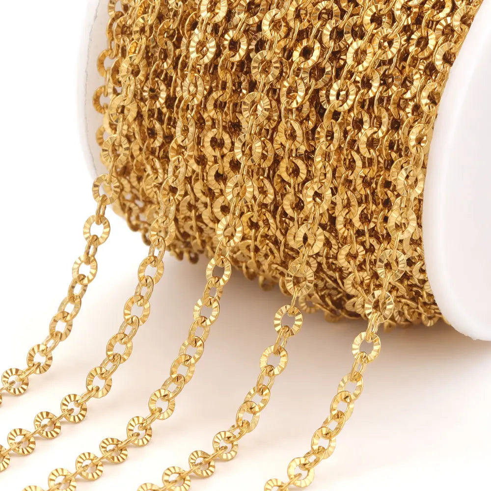 E184 Fashion Silver Gold Plated Chain Waterproof Stainless Steel Roller Link Chains for Jewelry Custom