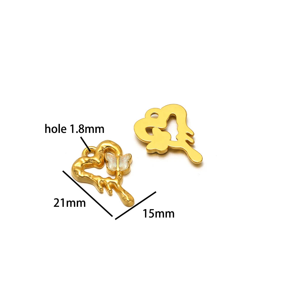 Fashion 18k Gold Plated Stainless Steel Enamel Flower Zircon Heart Key Ladybird Charm Pendant for Jewelry Making Accessories