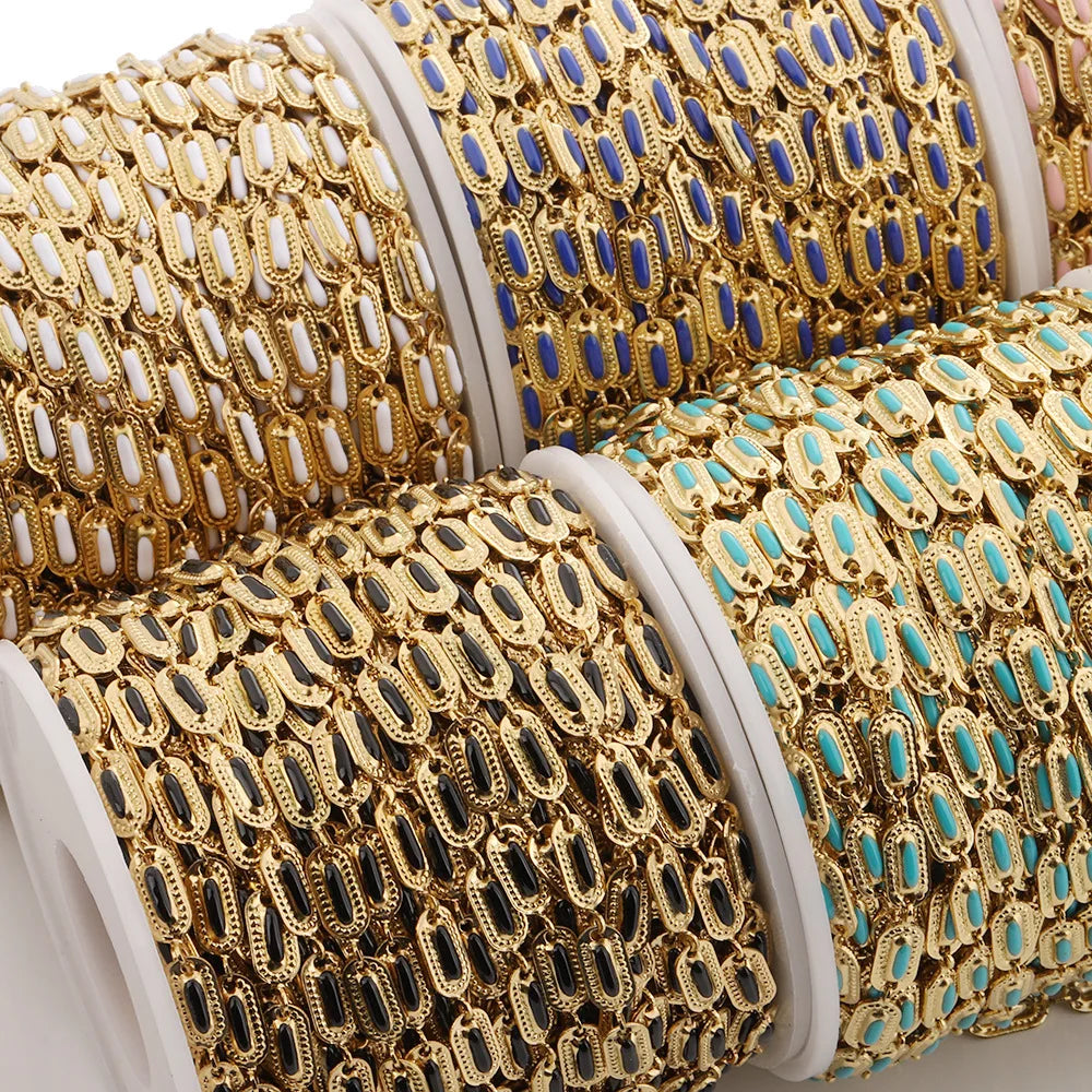 E098 Fashion Enamel Plated Chain 18kgold Stainless Steel Link Chains for Jewelry Custom