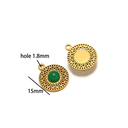 French Retro Stainless Steel 18K Gold Plated Natural Stone Hollow Charm Pendant for Jewelry Earring Necklace Making Accessories