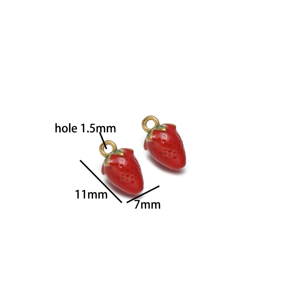 Colorful Fruits Pendant 18k Gold Plated Stainless Steel Strawberry Bananas Cherry Mushroom Charm Pendant for DIY Jewelry Making
