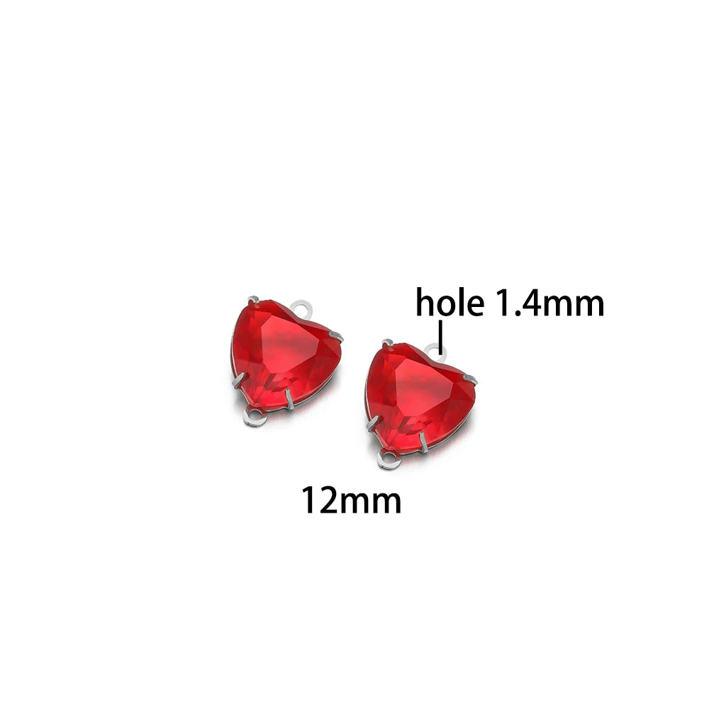 12mm Stainless Steel Gold Plated Double Hole Love Heart Crystal Charm Pendant for Jewelry Necklace Making Jewelry Accessories