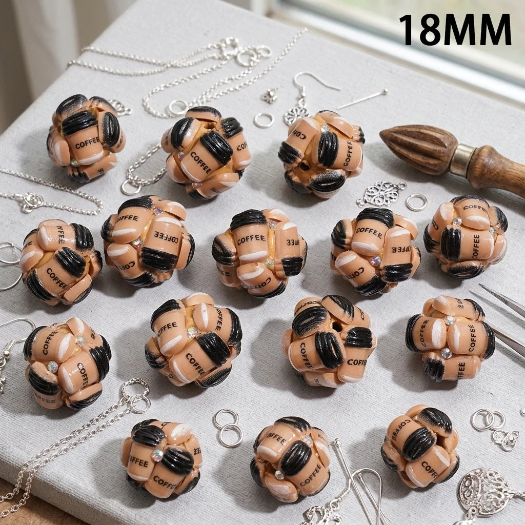 18mm Round Coffee Cup Gemstone Decor Loose Beads Bulk for Beadable Pen DIY Keychain Bracelet Jewelry Making Wholesale