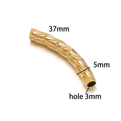 Gold Plated Stainless Steel Multi Patterns Embossed Curved Tube Bend Charm Pendant for DIY Jewelry Making Accessories