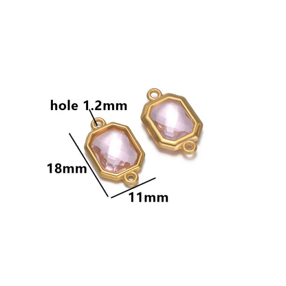 New Trend Fashion 18k Gold Plated Stainless Steel Two Hole Geometric Oval Zircon Charm Pendant for DIY Necklace Jewelry Making
