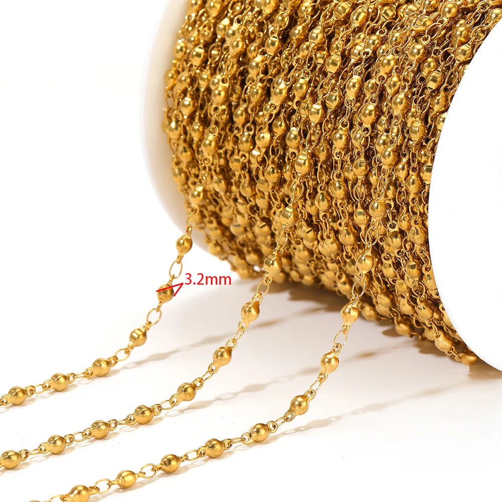 E793 Bulk Permanent Jewelry Chains Waterproof Stainless Steel Gold Beaded Paper Clip Chains
