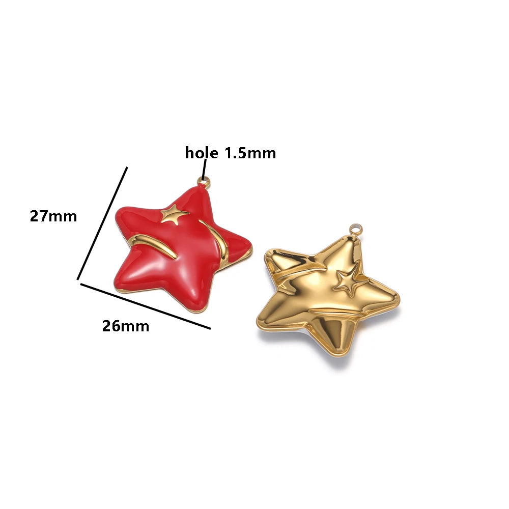 5pcs/bag Stainless Steel 18k Gold Plated Colorful Enamel Five-pointed Star Charm Pendant for DIY Jewelry Necklace Earring Making