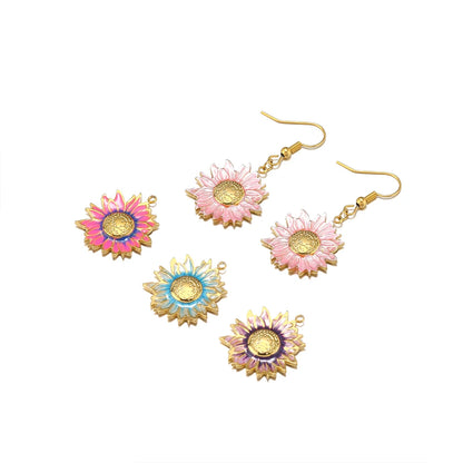 Diy Handmade Jewelry Accessories Stainless Steel 18k Gold  Enamel Sunflower Charms Pendant for Jewelry Earrings Necklace Making