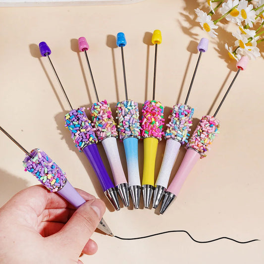 Beadable Ballpoint Pens WithShiny Sequins & Faux Candy Sprinkles Colorful Glitter Rhinestone Plastic DIY Pen Charms Wholesale