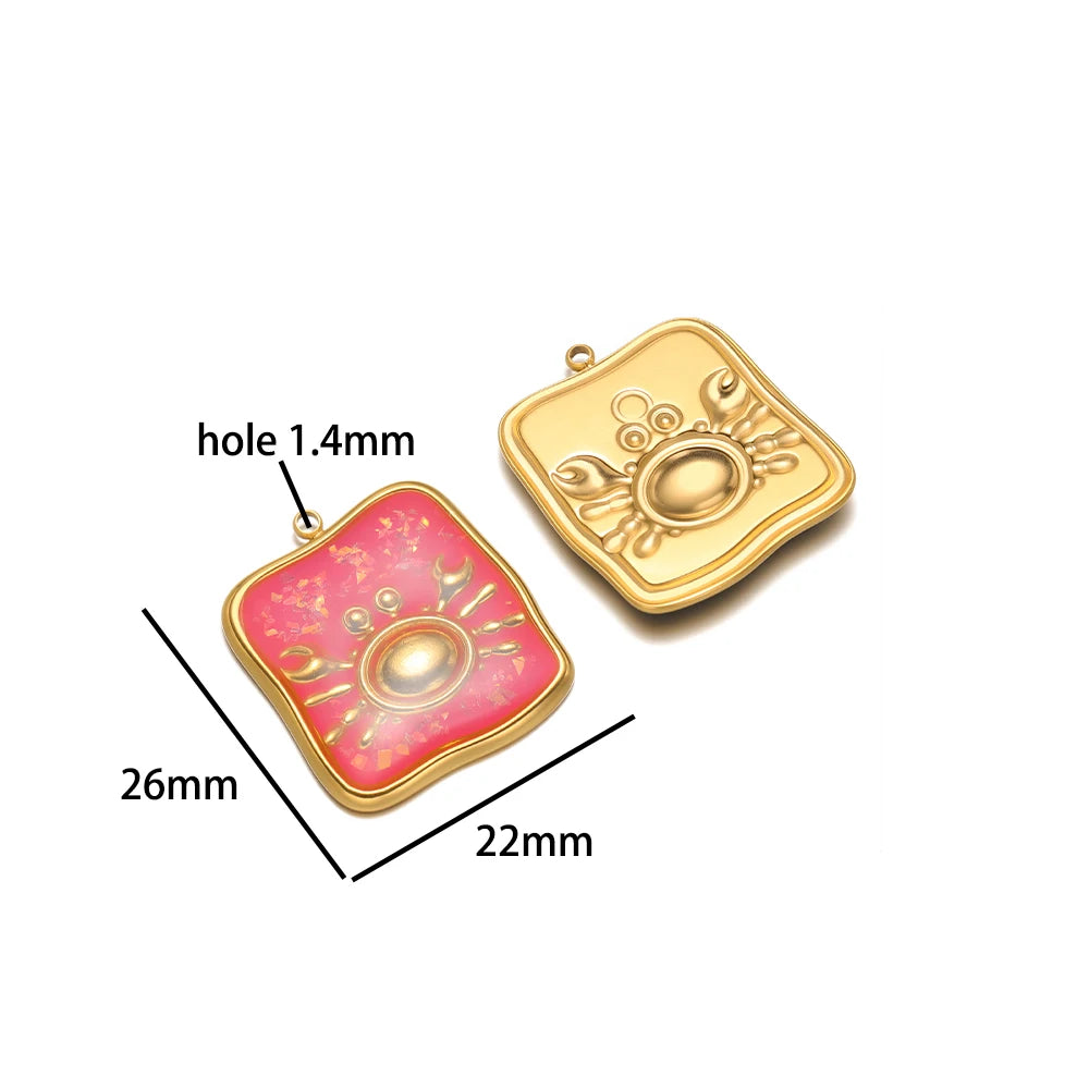 French Retro Stainless Steel 18k Gold Plated One Side Enamel Owl Starfish Conch Charm Pendant for DIY Jewelry Necklace Making