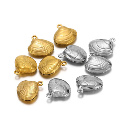 Ocean Style 304 Stainless Steel 18k Gold Plated 14mm Hollow Shells Pendant Charm  for Jewelry Necklace Making Accessories