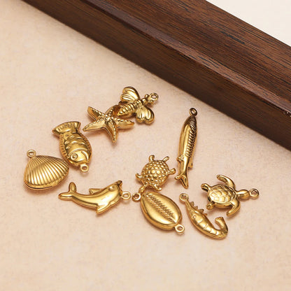 18k Gold Plated Stainless Steel Hollow Fish Sea Turtles Dolphins Charm Pendant for DIY Necklace Jewelry Making Jewelry Findings