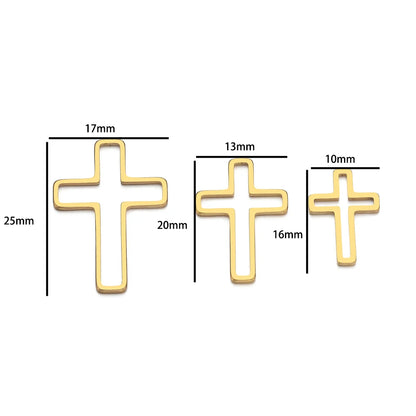 Waterproof Jewelry Accessories Findings Stainless Steel Gold Plated Hollow Cross Charm Pendants for DIY Necklace Jewelry Making