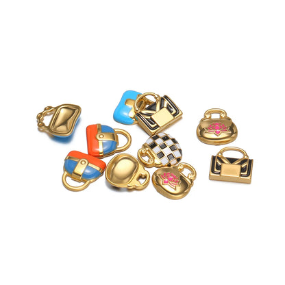 Fashion Hot-selling Stainless Steel 18k Gold Plated Enamel Handbag Charm Pendant for Diy Jewelry Making Wholesale