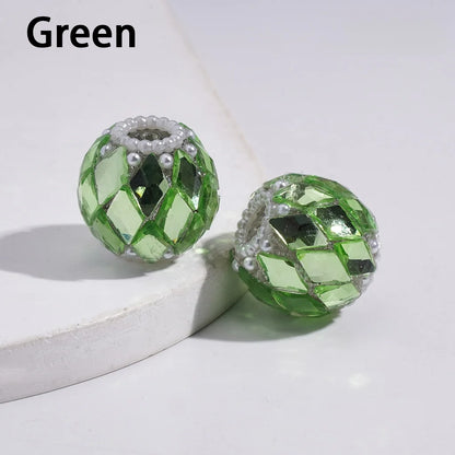 Handmade 18MM Multi-Color Acrylic  Beads with Rhombus Rhinestone White Pearl for DIY Pen Jewelry Making