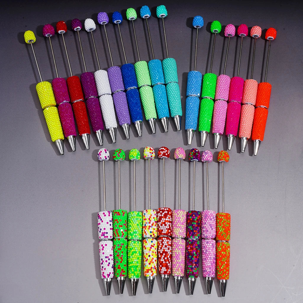 Neon Fluorescent Candy Color Full Rhinestone Clay Bead Pens Fully Wrapped Shiny Rhinestones Pure Handmade DIY Beaded Pen Blanks