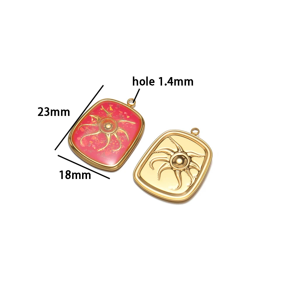 18k Gold Plated Stainless Steel square Charm Enamel Octopus Pendant for DIY Necklace Jewelry Making Accessories