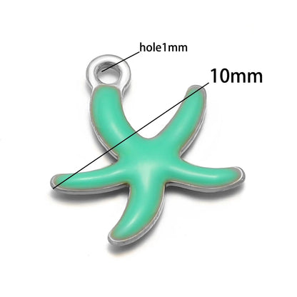New Trendy Stainless Steel 18k Gold Plated Enamel 10mm Starfish Charm Pendant for DIY Jewelry Making Accessories Findings