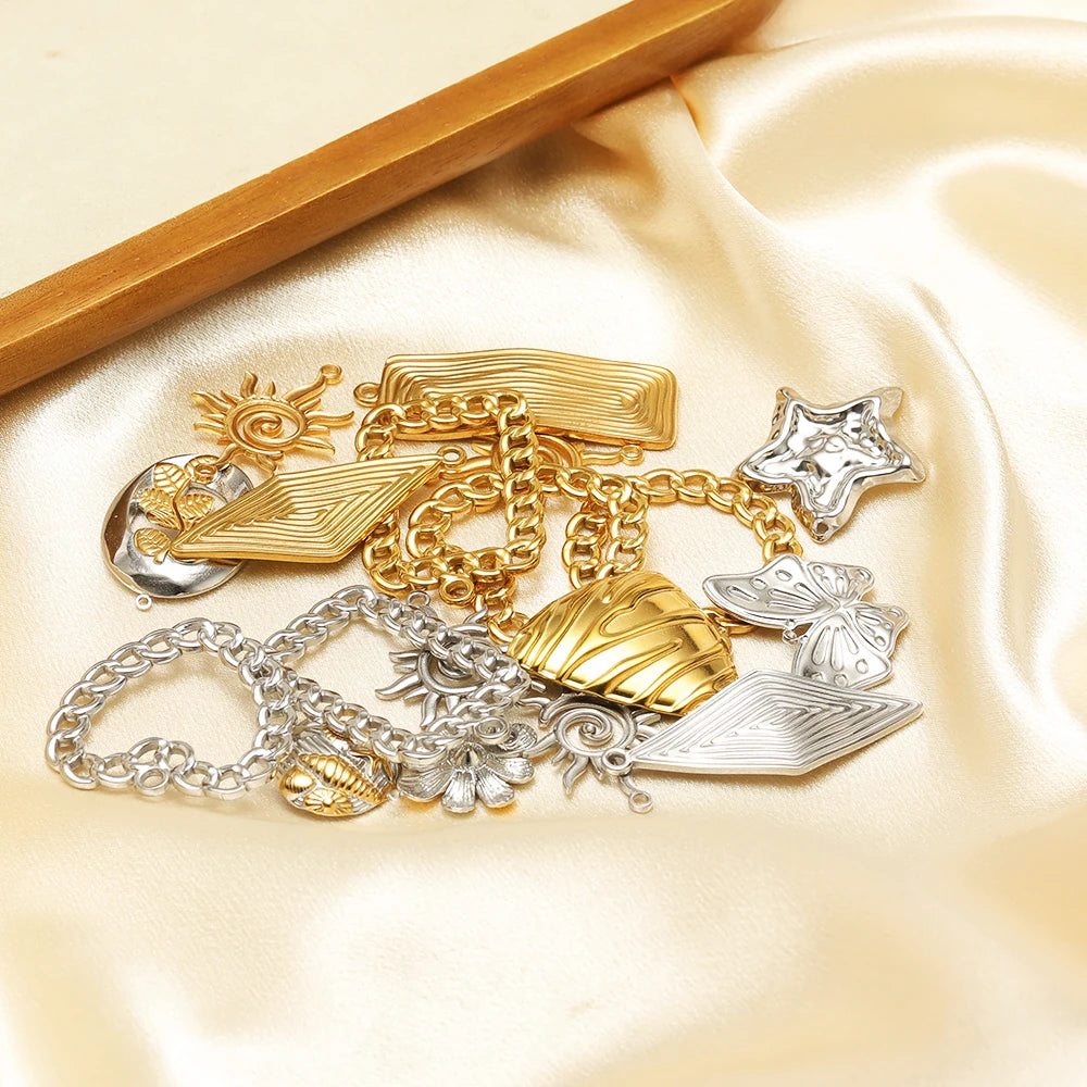 Fashion Trend  18k Gold Plated Stainless Steel Sun Star Heart Conch Charm Pendant for DIY Necklace Jewelry Making Accessories