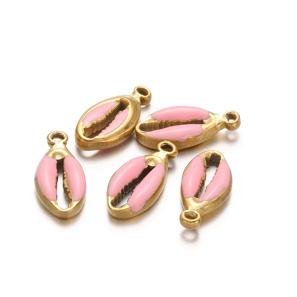 Hot Sale Retro Stainless Steel Gold Plated Colorful Drip-oil Conch Shell Starfish Charm Pendant for Jewelry Making Accessories
