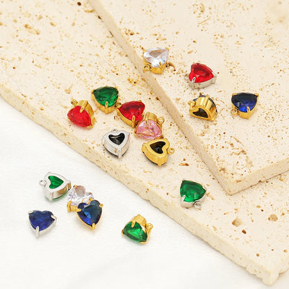 Fashion DIY Jewelry Findings 18k Gold Plated Stainless Steel  Heart  Zircon Charm Pendant for Jewelry Making Accessories