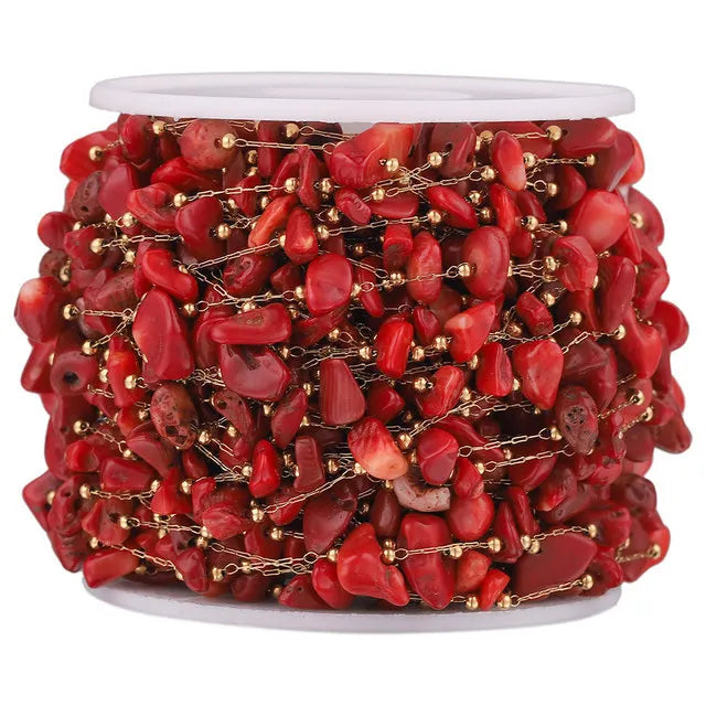 A2761 Fashion Natural Stone Beads Beaded Chain Rosary Amethyst Turquoise Beads Chain Stainless Steel for Jewelry Making