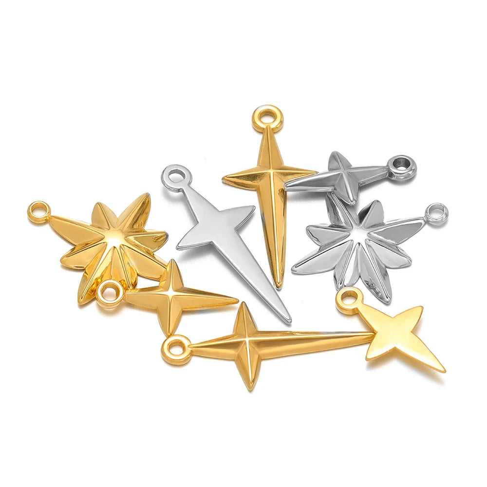 Popular Design 18k Gold Plated Stainless Steel Cross Star Charm Pendant for Women Jewelry Making Accessories