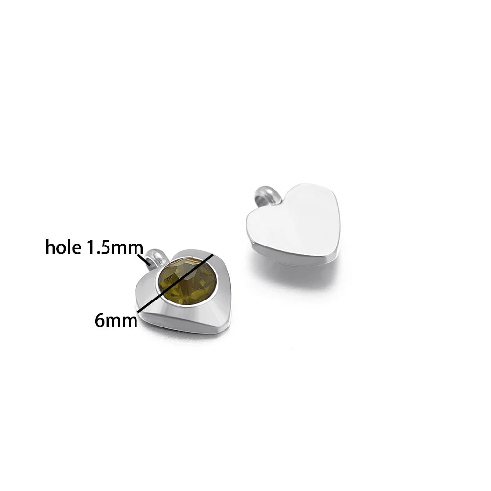 Fashion Heart Charm Stainless Steel 18K Gold Plated 20pcs/bag 6mm Heart Zircon Charm Pendant for Jewelry Necklace Making