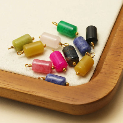 Fashion Jewelry Stainless Steel 18K Gold Plated Cylinder Color Natural Stone Charm Pendant for Jewelry Necklace Making Wholesale