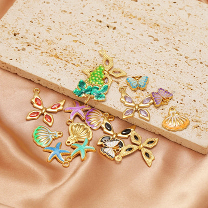 Hot Selling 18k Gold Plated Stainless Steel Enamel Butterfly Heart Shell Starfish Charm Pendant for DIY Necklace Jewelry Making