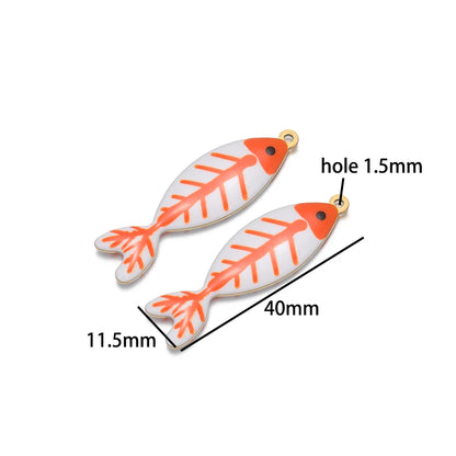 Handmade 18k Gold Plated Stainless Steel Enamel Cute Beach Fishbone Charm Pendant for Jewelry Necklace Making Accessories