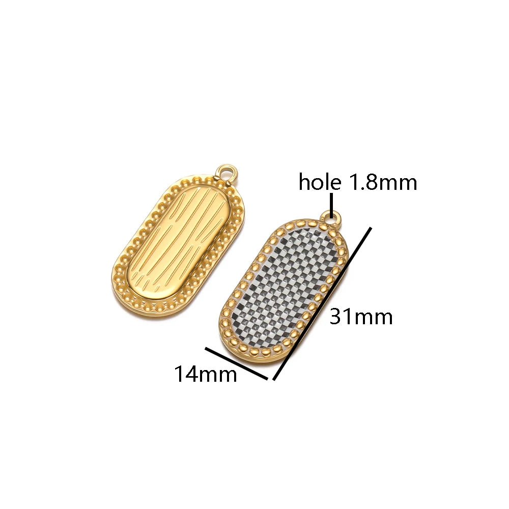 Wholesale Stainless Steel 18k Gold Plated Enamel Oval Gridding Charms Pendant for Diy Jewelry Necklace Making