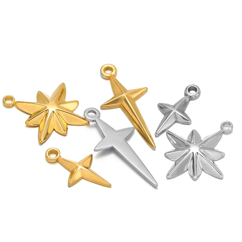 Popular Design 18k Gold Plated Stainless Steel Cross Star Charm Pendant for Women Jewelry Making Accessories