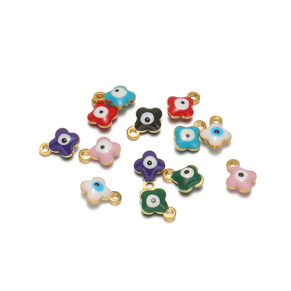 20pcs/bag 18k Gold Plated Stainless Steel Enamel Flower Eye Charm Pendant for Handmade Necklace Jewelry Making
