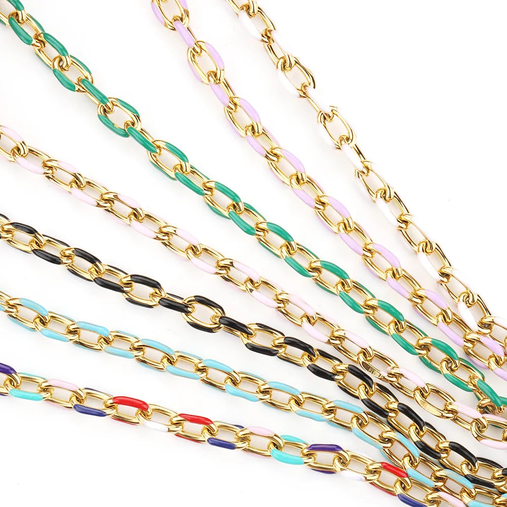 E363 Wholesale High Quality Stainless Steel Chain Colorful Enamel Chain Paper Clip Chain Accessory for Making