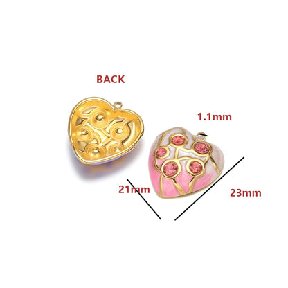 Wholesale Gold Tone Heart Charms with Rhinestones Enamel Pendants for DIY Jewelry Making Vintage Love Necklace Supplies
