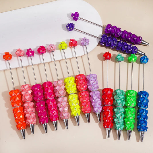 Fluorescent Pointed Heart Rhinestone  Clay Pen Glitter Crystal Inlaid Handmade Decorative Ballpoint Pen for DIY Gift Stationery