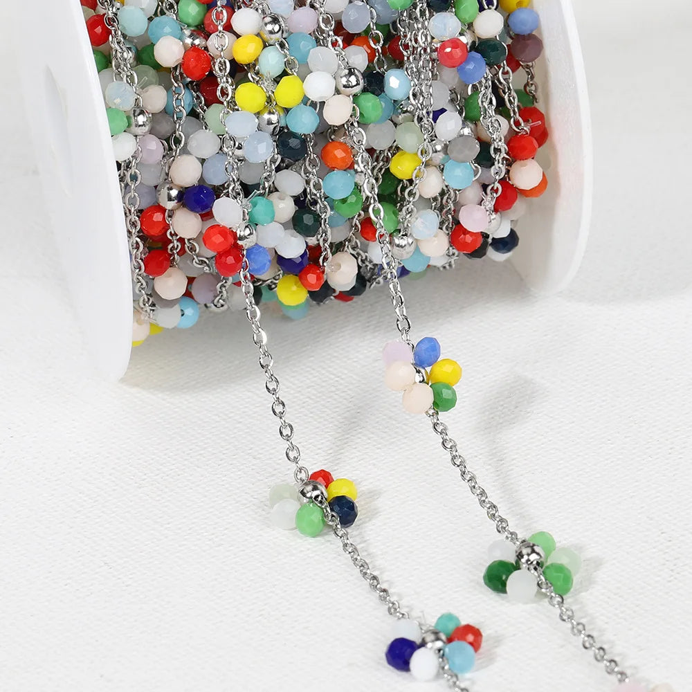 A1851 Hot Selling Stainless Steel Chain Enamel Colorful Flower Stainless Steel Chain Bulk Jewelry Finding Accessory