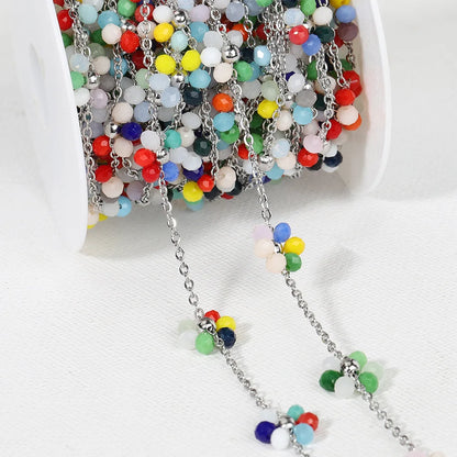 A1851 Hot Selling Stainless Steel Chain Enamel Colorful Flower Stainless Steel Chain Bulk Jewelry Finding Accessory